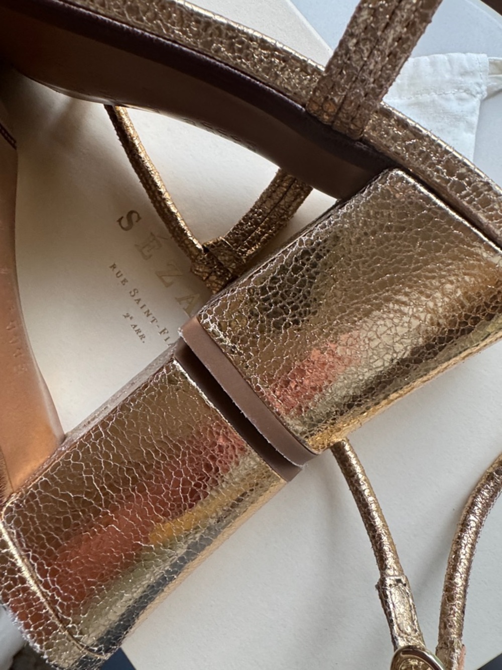 Sezane Gloria Gold Strap Block Heel Sandals - Picture 7 of 16